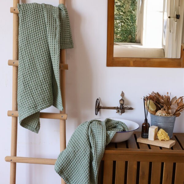 birlik1952 waffle bath hand towel petek banyo havlusu set bathroom hand body towels sage green yeşil adaçayı