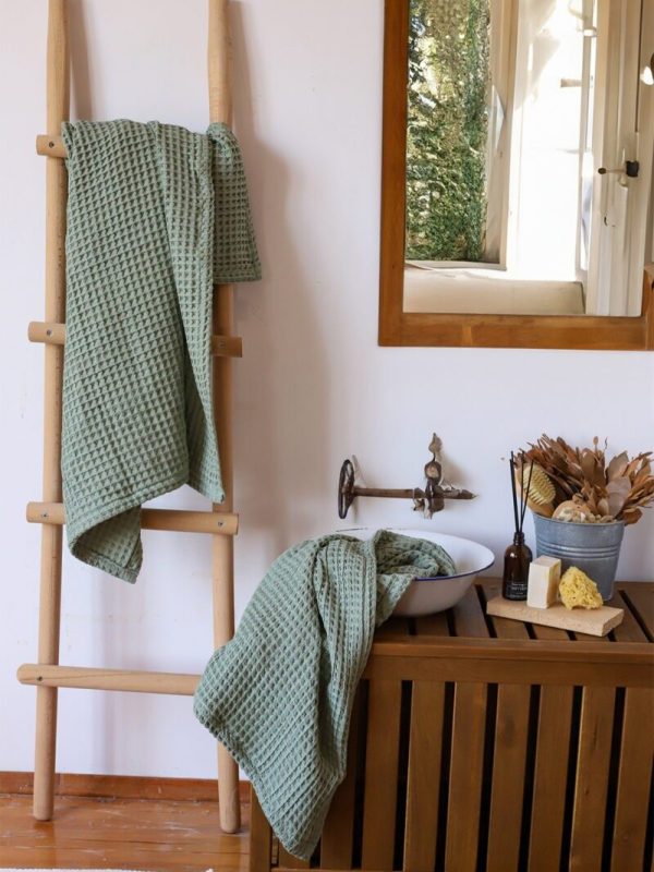 birlik1952 waffle bath hand towel petek banyo havlusu set bathroom hand body towels sage green yeşil adaçayı