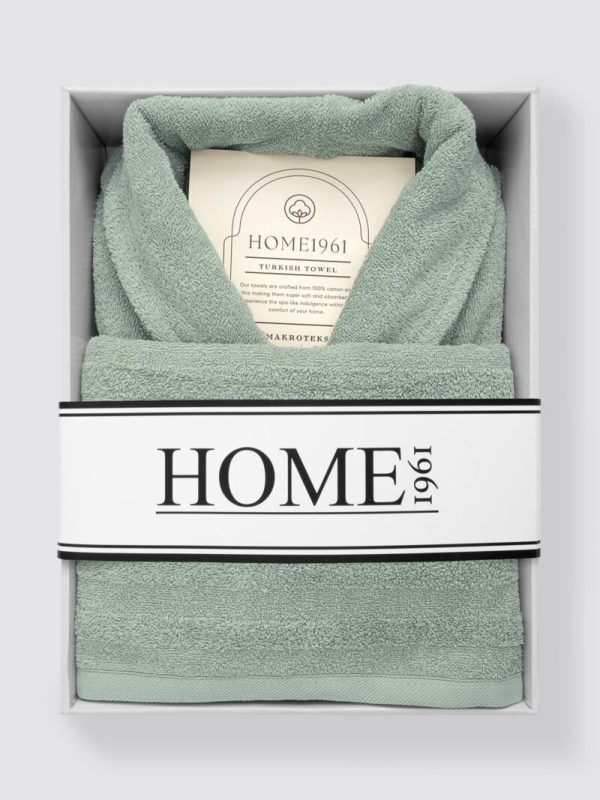 birlik1952 home1961 bukle banyo bornoz bathrobe robe bath turkish cotton hand towel set gift box hediye kutulu bornoz seti pamuklu el havlusu adaçayı yeşil sage green