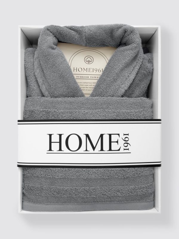 birlik1952 home1961 bukle banyo bornoz bathrobe robe bath turkish cotton hand towel set gift box hediye kutulu bornoz seti pamuklu el havlusu grey gri antrasit