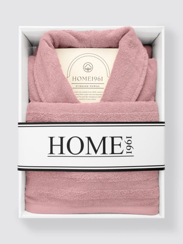 birlik1952 home1961 bukle banyo bornoz bathrobe robe bath turkish cotton hand towel set gift box hediye kutulu bornoz seti pamuklu el havlusu rose gül rengi pembe