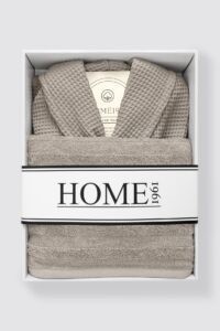 birlik1952 home1961 elmas petek pike banyo bornoz bathrobe robe bath turkish cotton hand towel set gift box hediye kutulu bornoz seti pamuklu el havlusu brown kahve bej beige