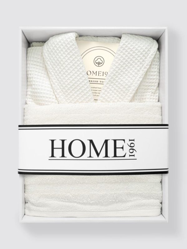 birlik1952 home1961 elmas petek pike banyo bornoz bathrobe robe bath turkish cotton hand towel set gift box hediye kutulu bornoz seti pamuklu el havlusu krem cream