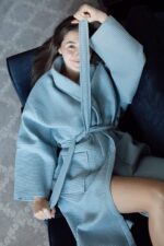birlik1952 home1961 bukle banyo bornoz bathrobe robe bath turkish cotton hand towel set gift box hediye kutulu bornoz seti pamuklu el havlusu indigo blue