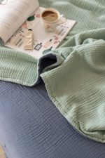 birlik1952 8 kat layer gauze müslin crinkle double side çift taraflı cotton bedspread swaddle quilt bedroom indigo adaçayı blue sage green