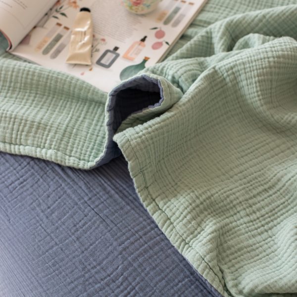 birlik1952 8 kat layer gauze müslin crinkle double side çift taraflı cotton bedspread swaddle quilt bedroom indigo adaçayı blue sage green