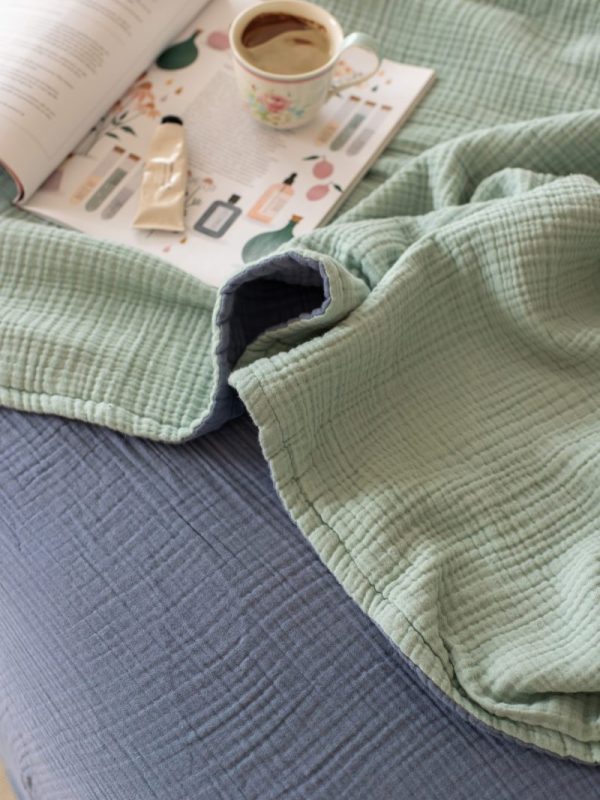 birlik1952 8 kat layer gauze müslin crinkle double side çift taraflı cotton bedspread swaddle quilt bedroom indigo adaçayı blue sage green