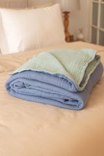 birlik1952 8 kat layer gauze müslin crinkle double side çift taraflı cotton bedspread swaddle quilt bedroom indigo adaçayı blue sage green