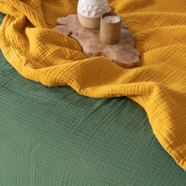 birlik1952 8 kat layer gauze müslin crinkle double side çift taraflı cotton bedspread swaddle quilt bedroom hardal mustard royal green yeşil