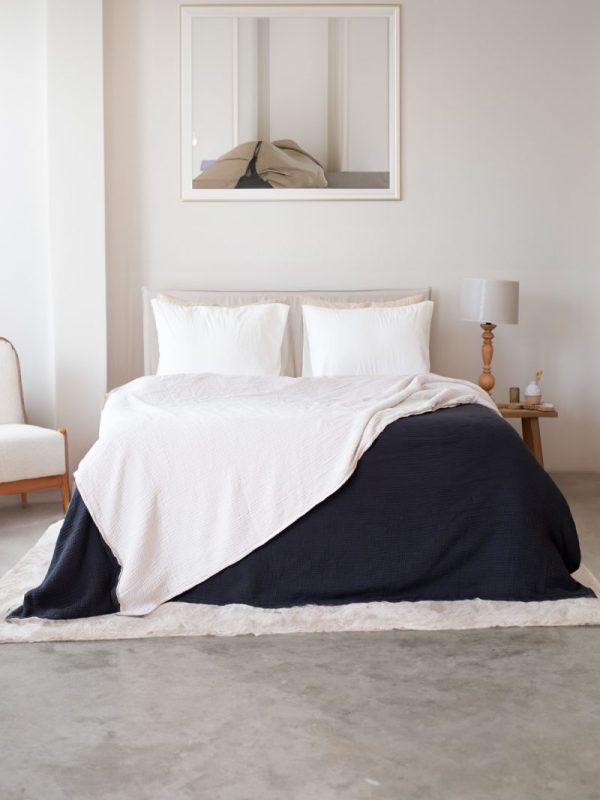 birlik1952 8 kat layer gauze müslin crinkle double side çift taraflı cotton bedspread swaddle quilt bedroom siyah krem black cream white