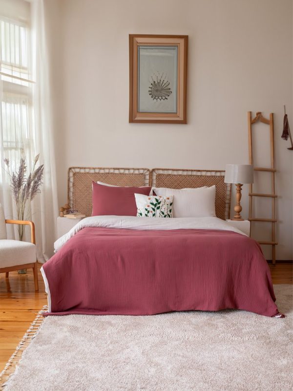 birlik1952 2 kat gauze muslin double side çift yönlü taraflı nevresim quilt cover bed linen set müslin şarap wine bej beige krem