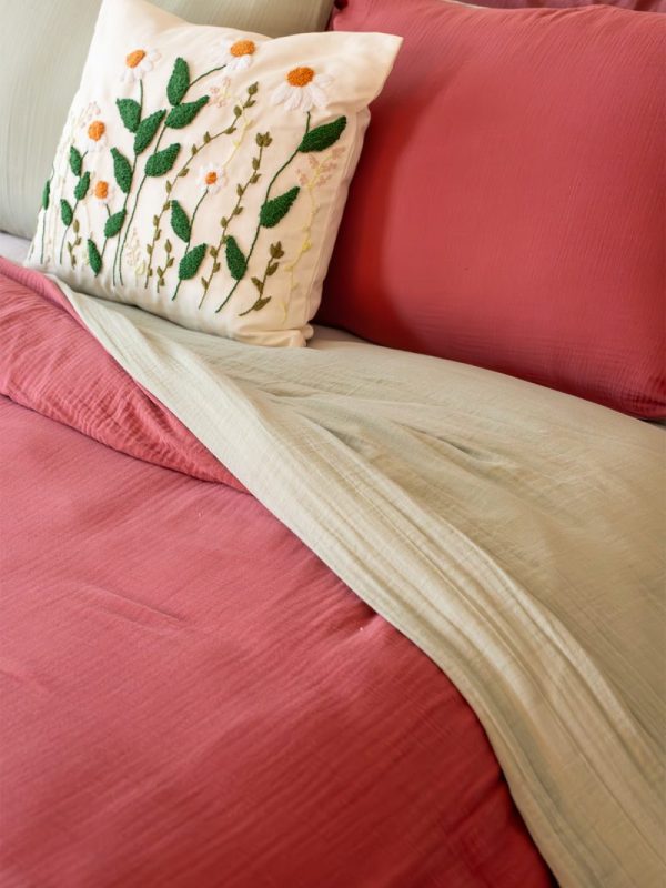 birlik1952 2 kat gauze muslin double side çift yönlü taraflı nevresim quilt cover bed linen set müslin şarap wine adaçayı yeşil