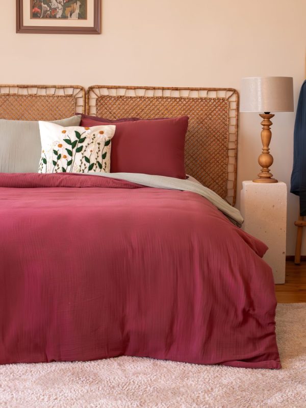 birlik1952 2 kat gauze muslin double side çift yönlü taraflı nevresim quilt cover bed linen set müslin şarap wine adaçayı yeşil