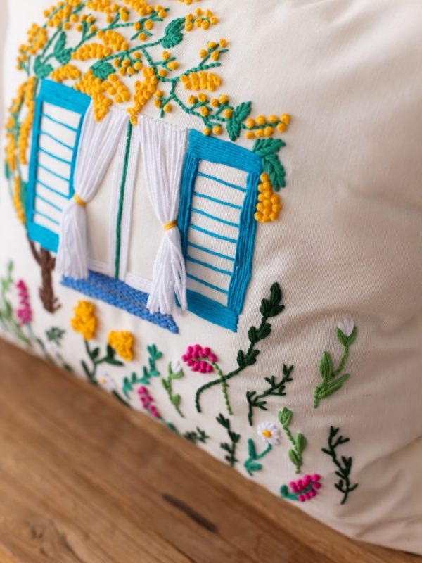 birlik1952 punch needle kırlent pillow case hand made el yapımı boho bohem linen yastık kılıfı alaçatı bodrum mimosa mimoza sarı yellow