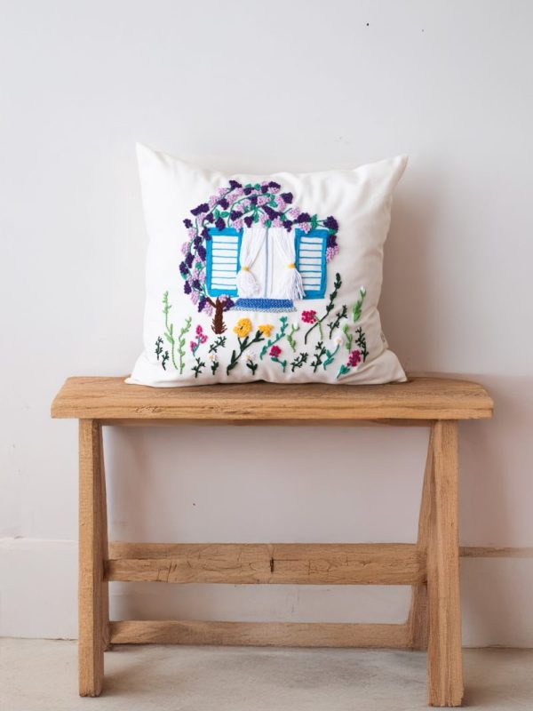 birlik1952 punch needle kırlent pillow case hand made el yapımı boho bohem linen yastık kılıfı alaçatı mor sümbül