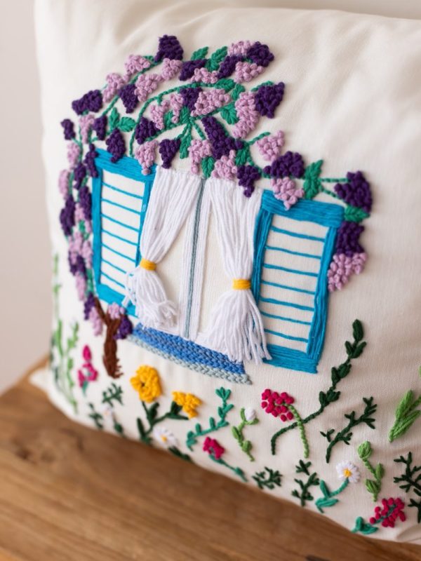 birlik1952 punch needle kırlent pillow case hand made el yapımı boho bohem linen yastık kılıfı alaçatı mor sümbül