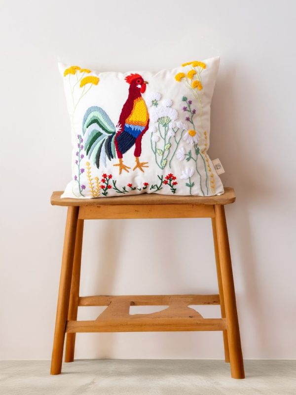 birlik1952 punch needle kırlent pillow case hand made el yapımı boho bohem linen yastık kılıfı horoz rooster