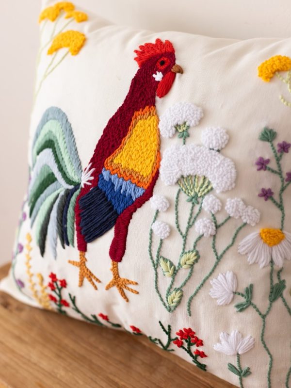 birlik1952 punch needle kırlent pillow case hand made el yapımı boho bohem linen yastık kılıfı horoz rooster