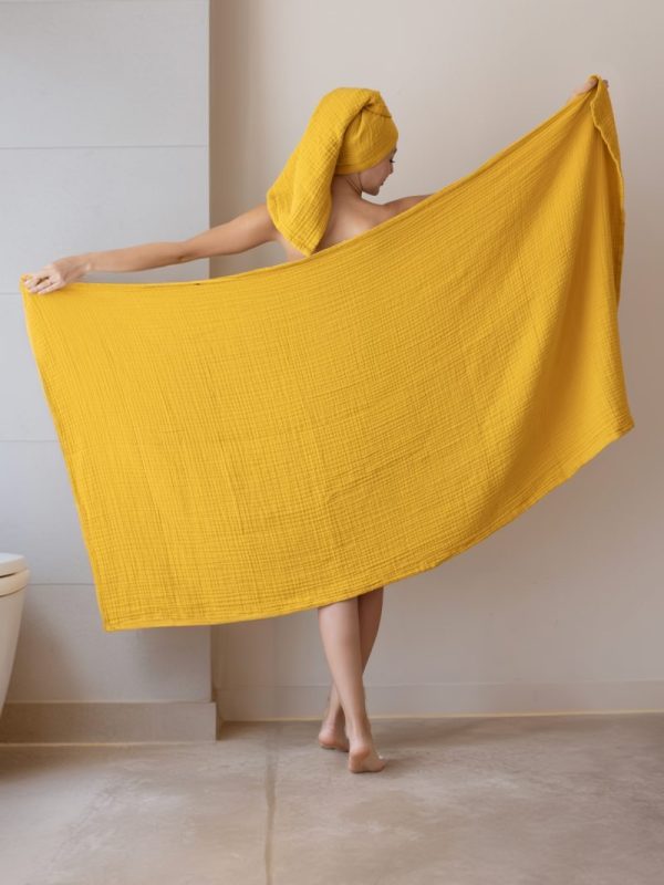 birlik1952 vivamaison müslin towel 4 kat müslin layer gauze havlu banyo el whosale toptan set hardal mustard sarı yellow
