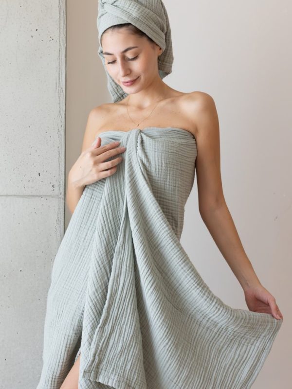 birlik1952 vivamaison müslin towel 4 kat müslin layer gauze havlu banyo el whosale toptan set sage green yeşil adaçayı