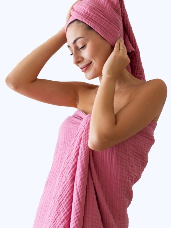 birlik1952 vivamaison müslin towel 4 kat müslin layer gauze havlu banyo el whosale toptan set şeker pembe sweet sugar pink