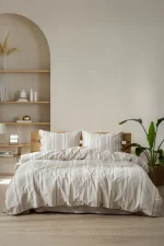 birlik1952 berolige chambray nevresim pamuklu çift kişilik king size yıkmalı iplik boya çizgili nevresim takımı antrasit bed linen sheet fabric stripe textile granite