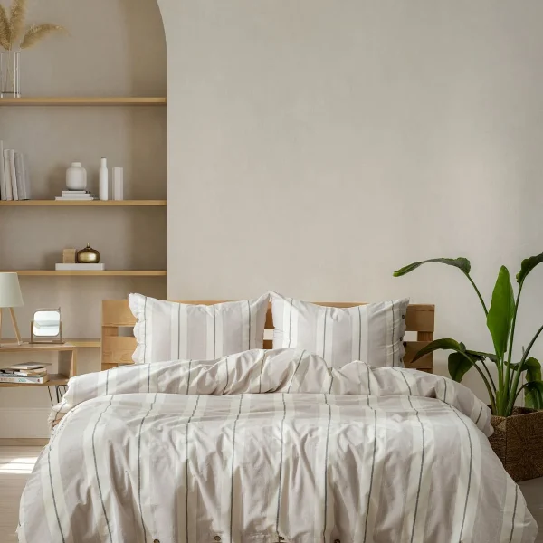 birlik1952 berolige chambray nevresim pamuklu çift kişilik king size yıkmalı iplik boya çizgili nevresim takımı antrasit bed linen sheet fabric stripe textile granite