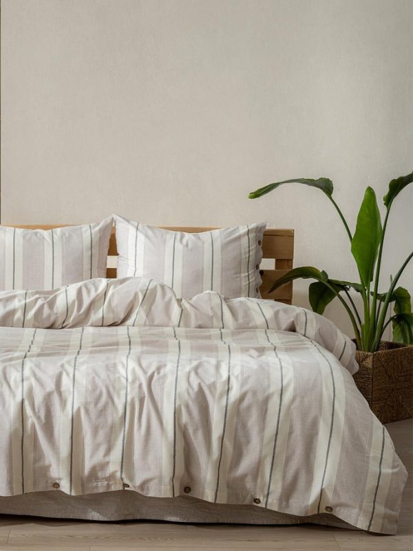 birlik1952 berolige chambray nevresim pamuklu çift kişilik king size yıkmalı iplik boya çizgili nevresim takımı antrasit bed linen sheet fabric stripe textile granite