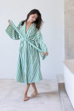 birlik1952 peştemal bornoz pamuklu kimono robe bathrobe whosale turkey textile pesthemal çizgili striped green yeşil benetton