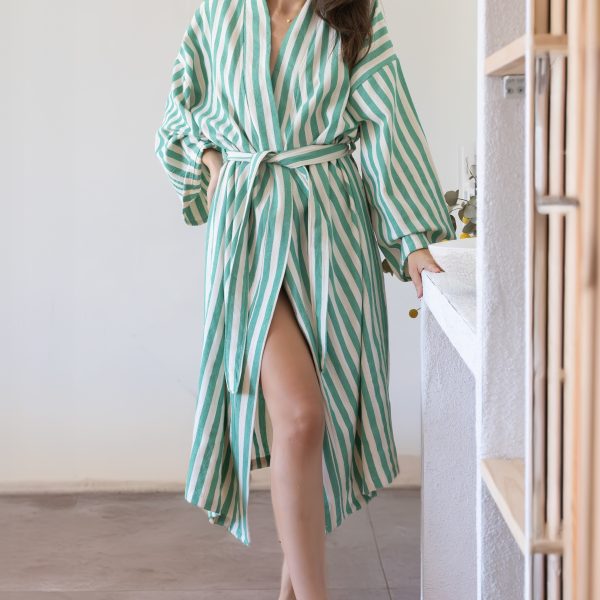 birlik1952 peştemal bornoz pamuklu kimono robe bathrobe whosale turkey textile pesthemal çizgili striped green yeşil benetton