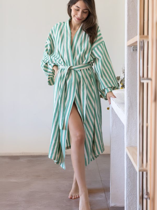 birlik1952 peştemal bornoz pamuklu kimono robe bathrobe whosale turkey textile pesthemal çizgili striped green yeşil benetton