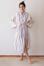 birlik1952 peştemal bornoz pamuklu kimono robe bathrobe whosale turkey textile pesthemal sultan çizgili striped mavi blue