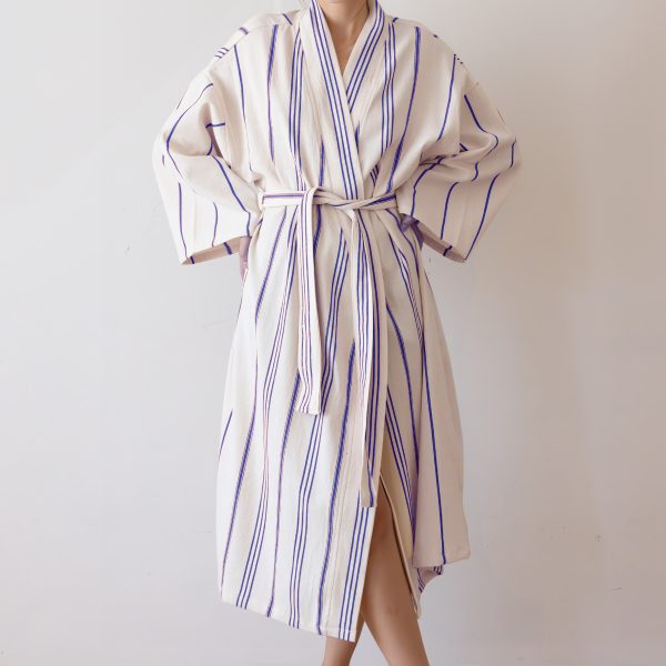 birlik1952 peştemal bornoz pamuklu kimono robe bathrobe whosale turkey textile pesthemal sultan çizgili striped mavi blue