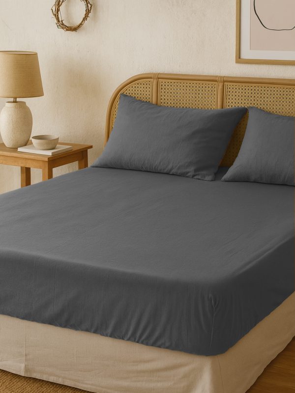 birlik1952 vivamaison pamuk keten linen cotton fabric stonwashed taş yıkama efektli çarşaf fitted sheet lastikli çift tek kişilik double size whosale alez nevresim antrasit gri grey