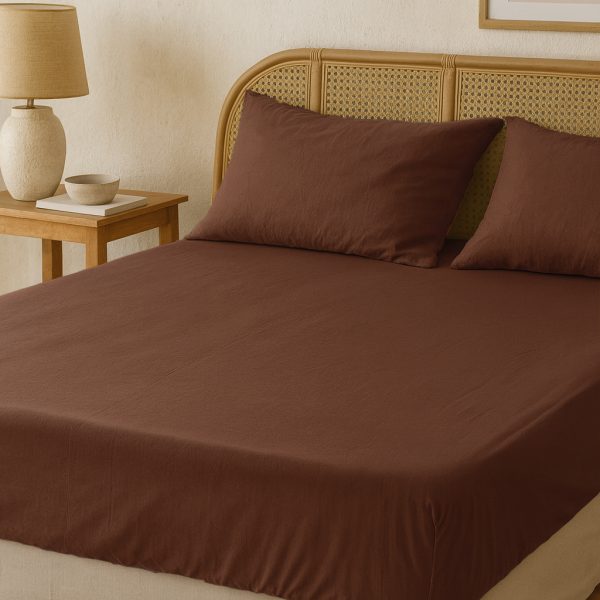 birlik1952 vivamaison pamuk keten linen cotton fabric stonwashed taş yıkama efektli çarşaf fitted sheet lastikli çift tek kişilik double size whosale alez nevresim dark brown acı kahve cofffe