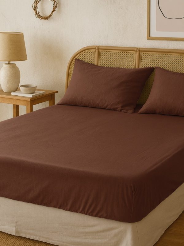 birlik1952 vivamaison pamuk keten linen cotton fabric stonwashed taş yıkama efektli çarşaf fitted sheet lastikli çift tek kişilik double size whosale alez nevresim dark brown acı kahve cofffe