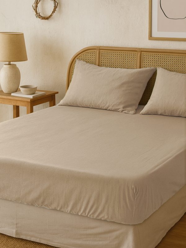 birlik1952 vivamaison pamuk keten linen cotton fabric stonwashed taş yıkama efektli çarşaf fitted sheet lastikli çift tek kişilik double size whosale alez nevresim latte bej