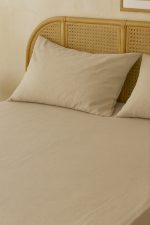 birlik1952 vivamaison pamuk keten linen cotton fabric stonwashed taş yıkama efektli çarşaf fitted sheet lastikli çift tek kişilik double size whosale alez nevresim latte bej