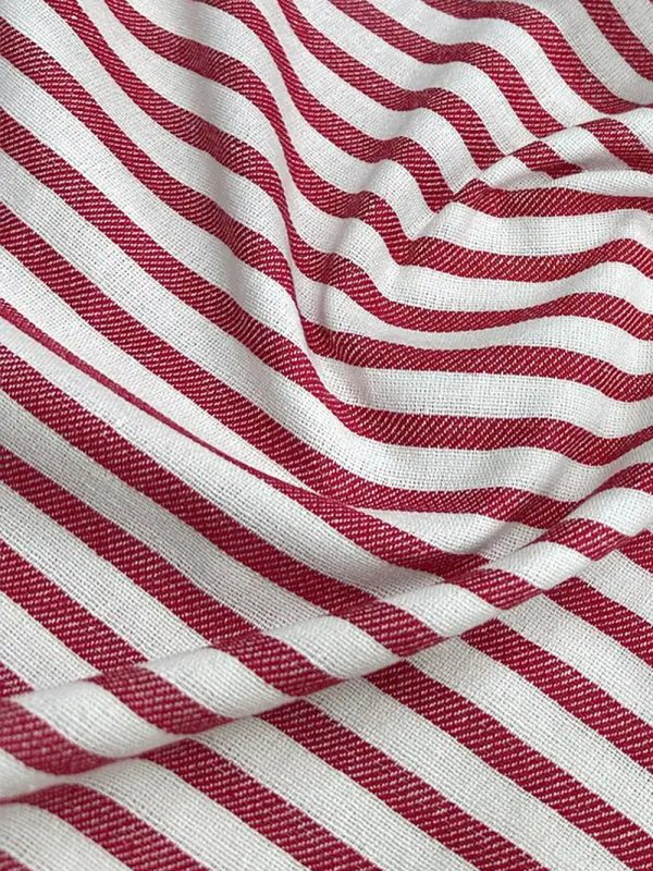 birlik1952 buldan bezi yıkanmış çizgili keten kumaş pamuk cotton striped linen whosale toptan fabric ham keten kırmızı red