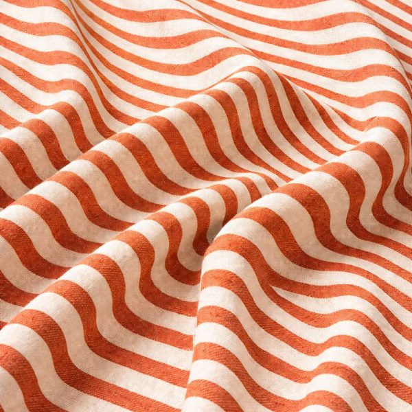 birlik1952 buldan bezi yıkanmış çizgili keten kumaş pamuk cotton striped linen whosale toptan fabric ham keten turuncu orange