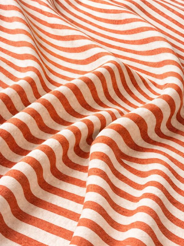 birlik1952 buldan bezi yıkanmış çizgili keten kumaş pamuk cotton striped linen whosale toptan fabric ham keten turuncu orange