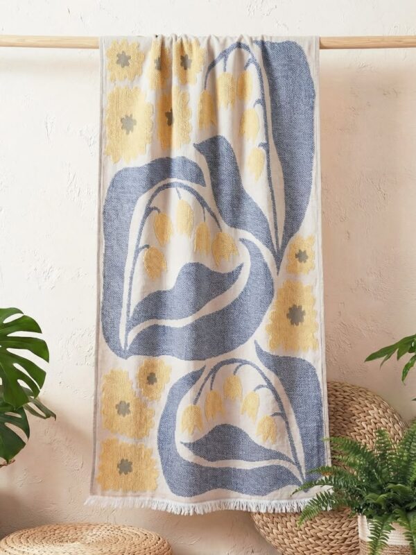birlik1952 etamin peştemal şal beach towel blossom lale çiçeklenme sarı lacivert lale tulip lale