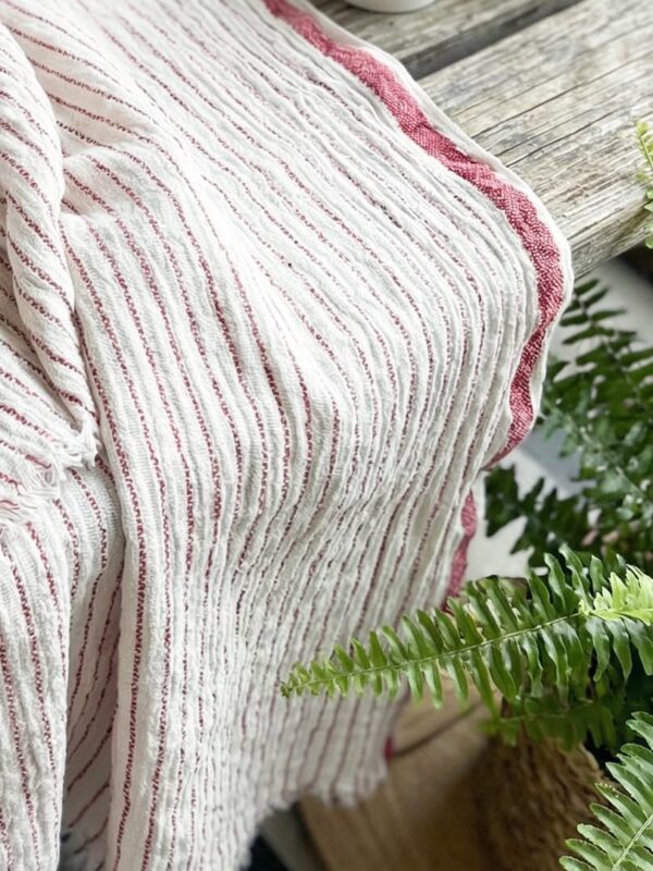 birlik1952 vivamaison muslin 2 3 4 layer gauze soft pestemal beach towel plaj havlusu striped toptan whosale turkey cotton red kırmızı