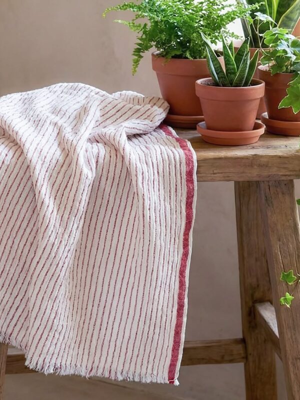birlik1952 vivamaison muslin 2 3 4 layer gauze soft pestemal beach towel plaj havlusu striped toptan whosale turkey cotton red kırmızı