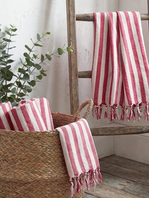 birlik1952 peşkir peştemal el havlusu hand towel traditional striped çizgili loom mutfak havlu kitchen whosale kara tezgah kırmızı red