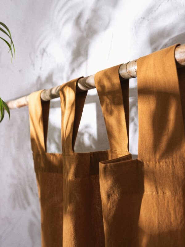 birlik1952 stonewashed perde taş yıkama eskitme keten perde linen curtain cotton fabric bohem boho bodrum toptan whosale perdeci rustik caramel karamel brown