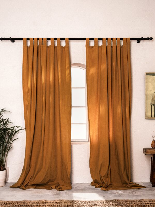 birlik1952 stonewashed perde taş yıkama eskitme keten perde linen curtain cotton fabric bohem boho bodrum toptan whosale perdeci rustik caramel karamel brown