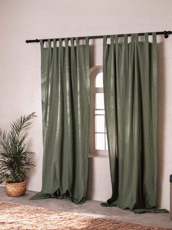 birlik1952 stonewashed perde taş yıkama eskitme keten perde linen curtain cotton fabric bohem boho bodrum toptan whosale perdeci rustik mixed all in one yeşil ceviz yeşili green wallnut sage