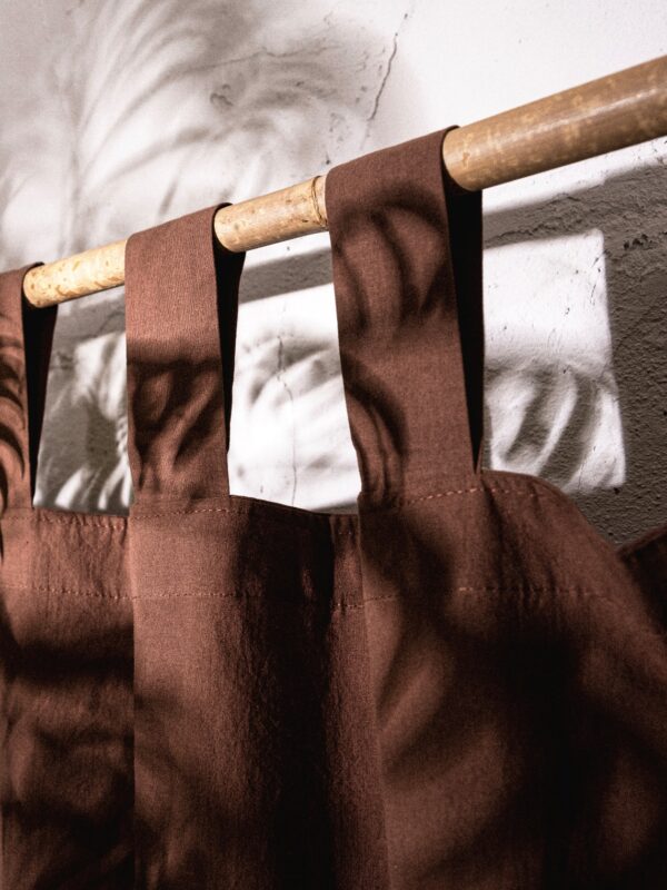 birlik1952 stonewashed perde taş yıkama eskitme keten perde linen curtain cotton fabric bohem boho bodrum toptan whosale perdeci rustik mixed all in one kahve coffee dark brown