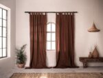 birlik1952 stonewashed perde taş yıkama eskitme keten perde linen curtain cotton fabric bohem boho bodrum toptan whosale perdeci rustik mixed all in one kahve coffee dark brown